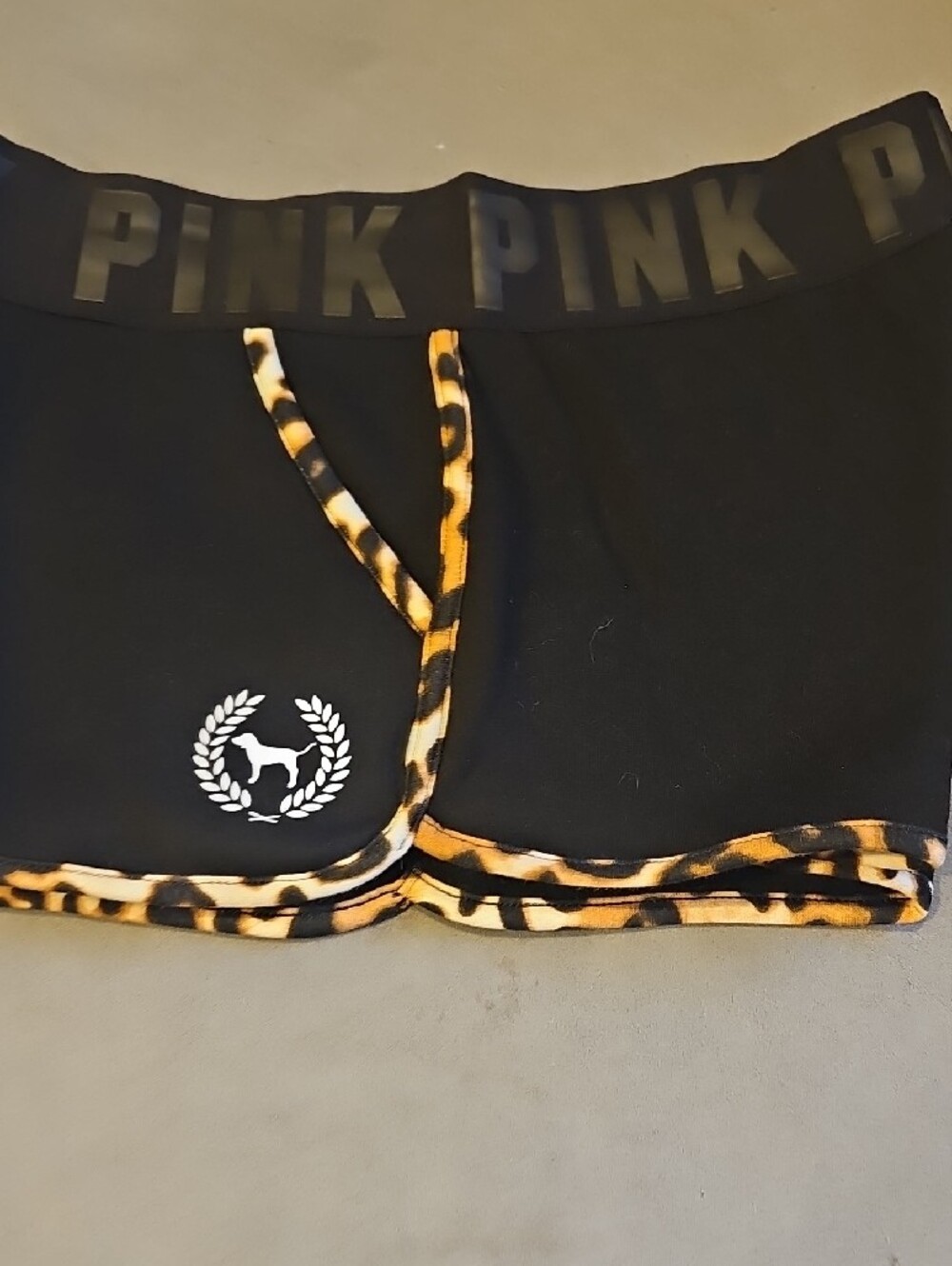 PINK Victoria's Secret Black Athletic Shorts with Leopard Trim - Picture 4 of 4
